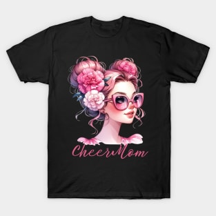 Cheer Mom Cheerleader Mama Life Messy Bun Mother's Day T-Shirt